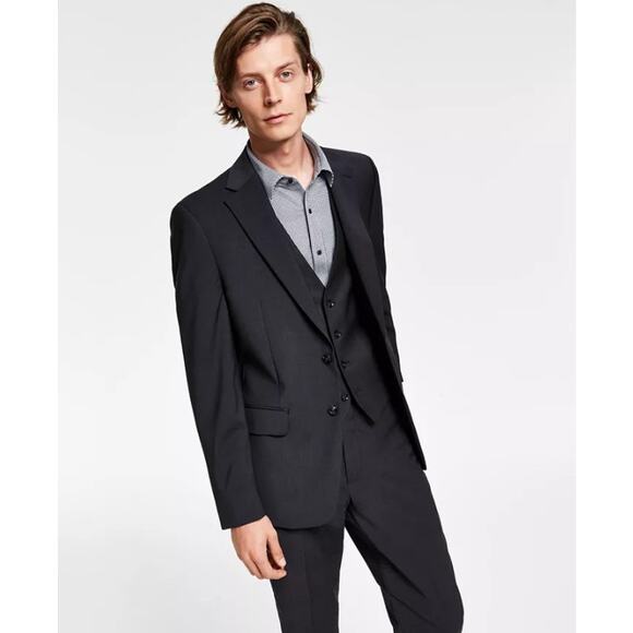 Calvin Klein Men's Charcoal Wool Stretch Malbin Slim-Fit Suit Blazer Size 44R - Picture 1 of 4